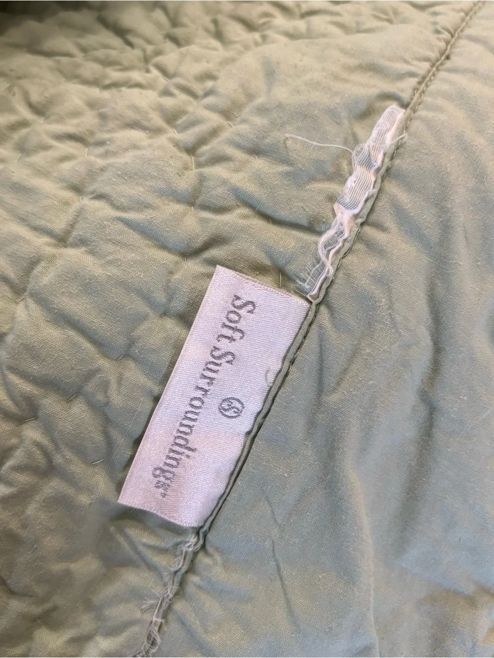 Soft Surroundings Velvet Cotton Quilt Sage Green Throw